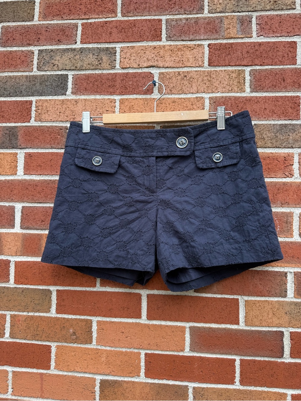 Ann Taylor LOFT 100% Cotton Navy Eyelet Shorts Size 6